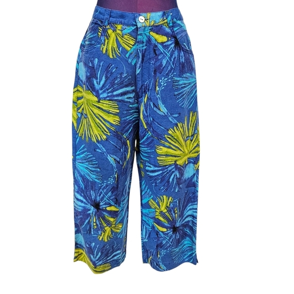 Vintage Chico's Blue & Green Linen Blend Tropical Capri Pants Size XS Women‎ W11 - Picture 10 of 11